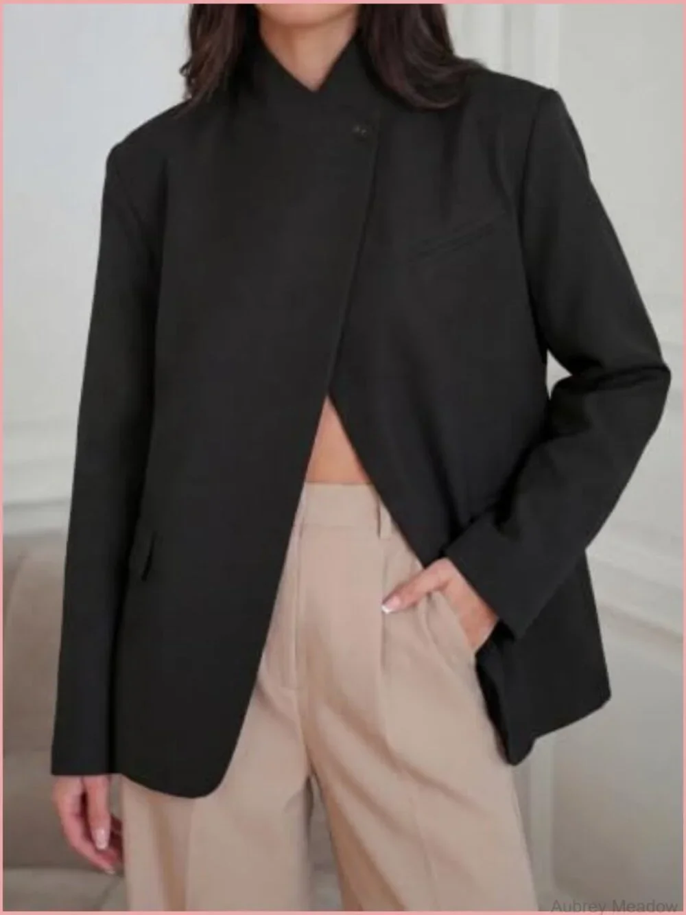 Plaid Blazer Business Suit Jacket Open Front Long Sleeve